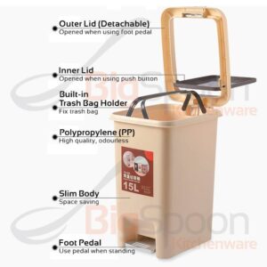 2 in 1 Pedal Push Dustbin (20ltrs) - Image 15
