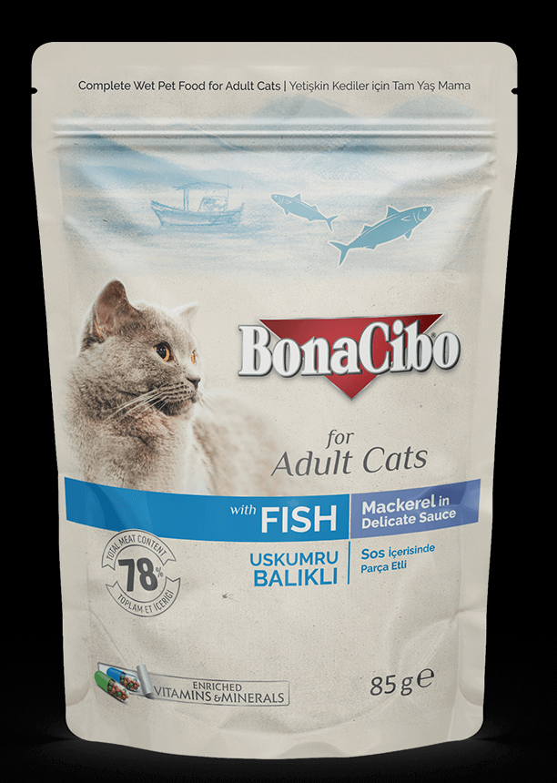 BonaCibo Pouch Wet Adult Cat Food with Fish – Mackerel in Delicate Sauce 1pc