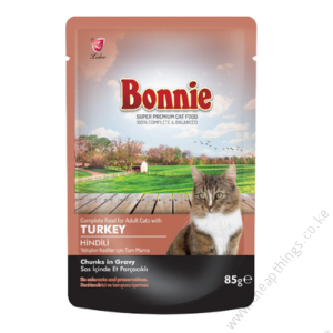 Bonnie Adult Cat Food Pouch – Turkey Chunks in Gravy 85G