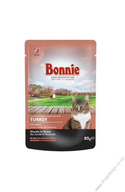 Bonnie Adult Cat Food Pouch – Turkey Chunks in Gravy 85G