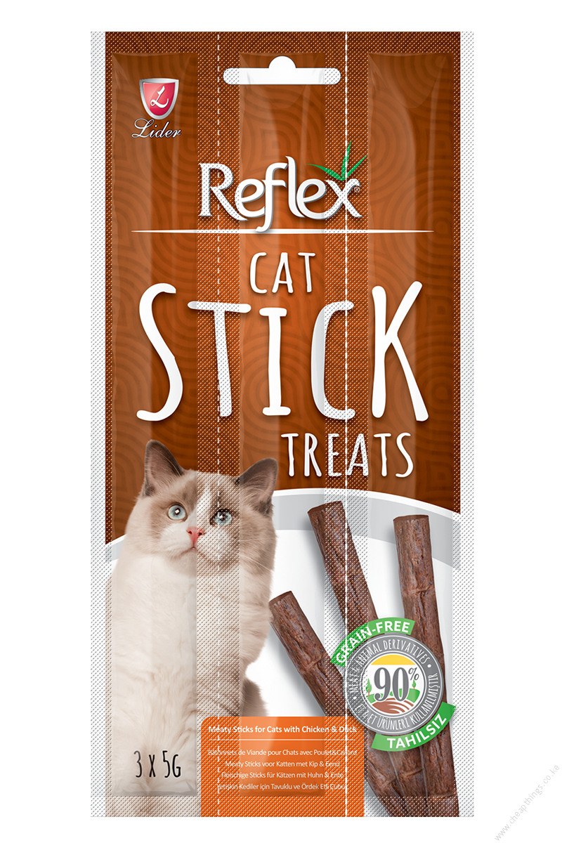 Reflex Cat Treats – SticksTreats, Grain Free Poutry Liver & CAT Grass (3 Sticks X 5G) 15G