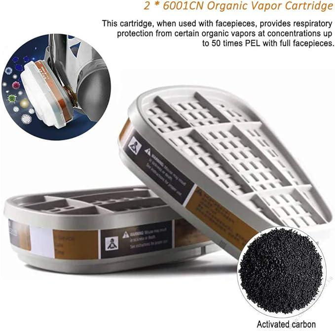 6001 Organic Vapor Cartridge with Activated Carbon Filters for 6100/6200/6800/7502/FF402 Gas Masks - 2pcs - Image 8