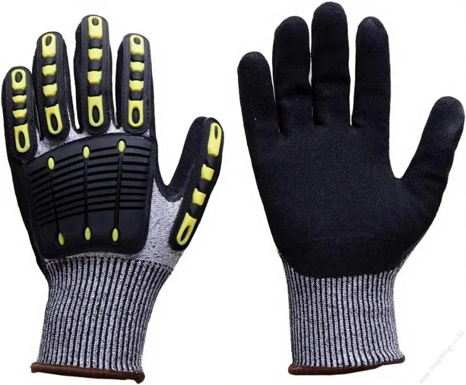 Impact Reducing, Super Grip, Cut Resistant Gloves (Green Gray Black) Medium