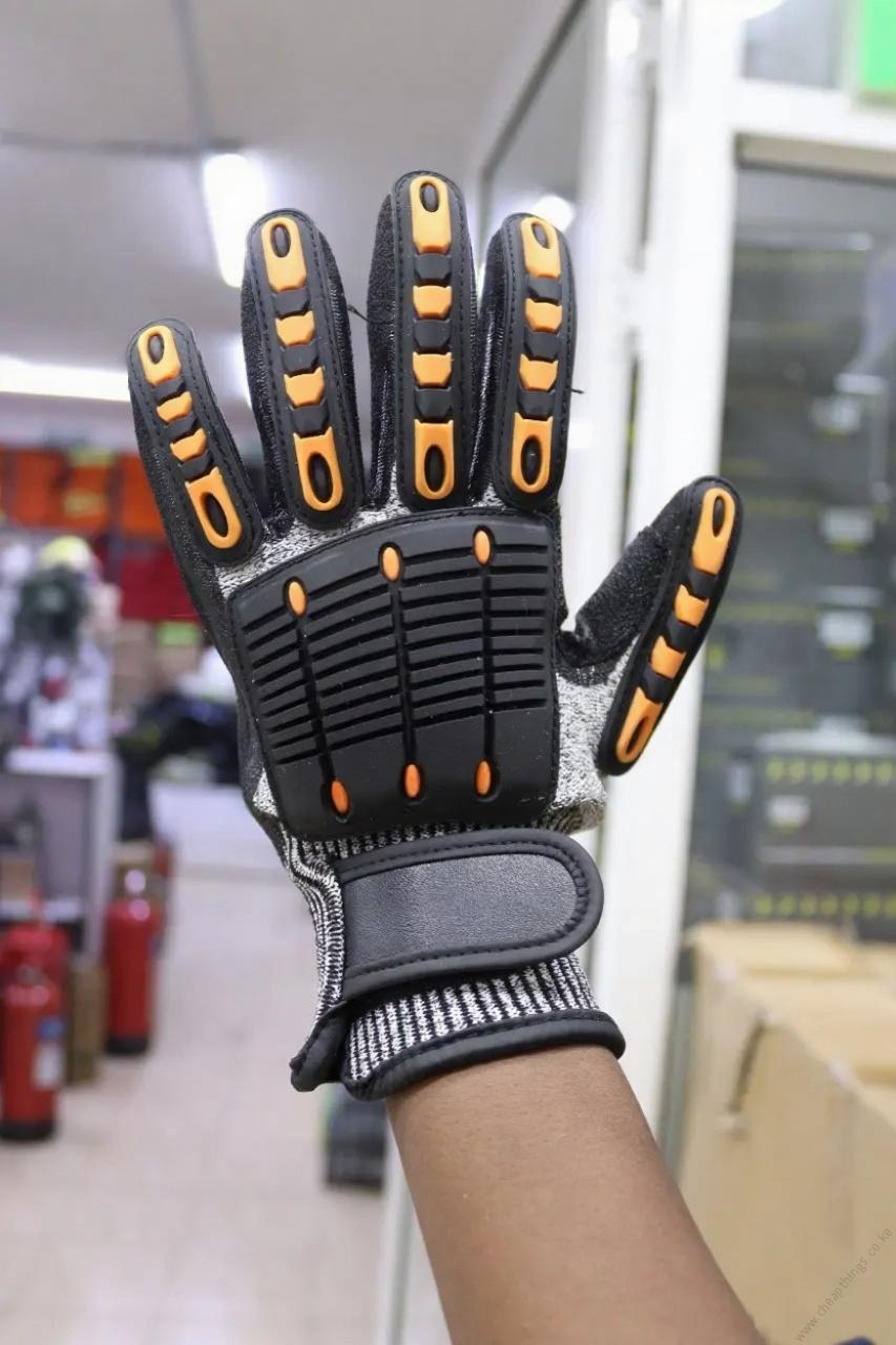 Impact Reducing, Super Grip, Cut Resistant Gloves (Orange Gray Black) Medium