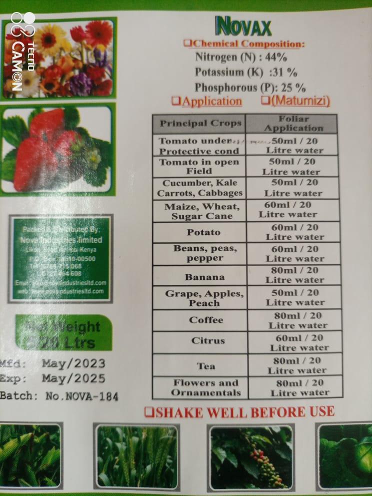 Novax Foliar Fertilizer (NPK 44:25:31) 500ml